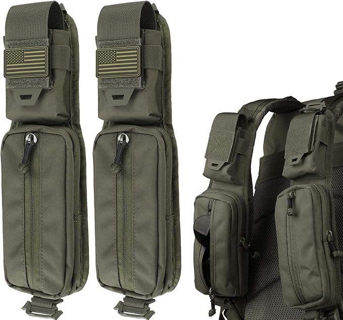 WYNEX Molle Accessories Pouch of Double Zipper Pocket Version, Backpack Strap Pouch Shoulder Strap Molle Attachment Tactical Accessories Bag Shoulder Starps Zipper Pocket Additional Phone Holder