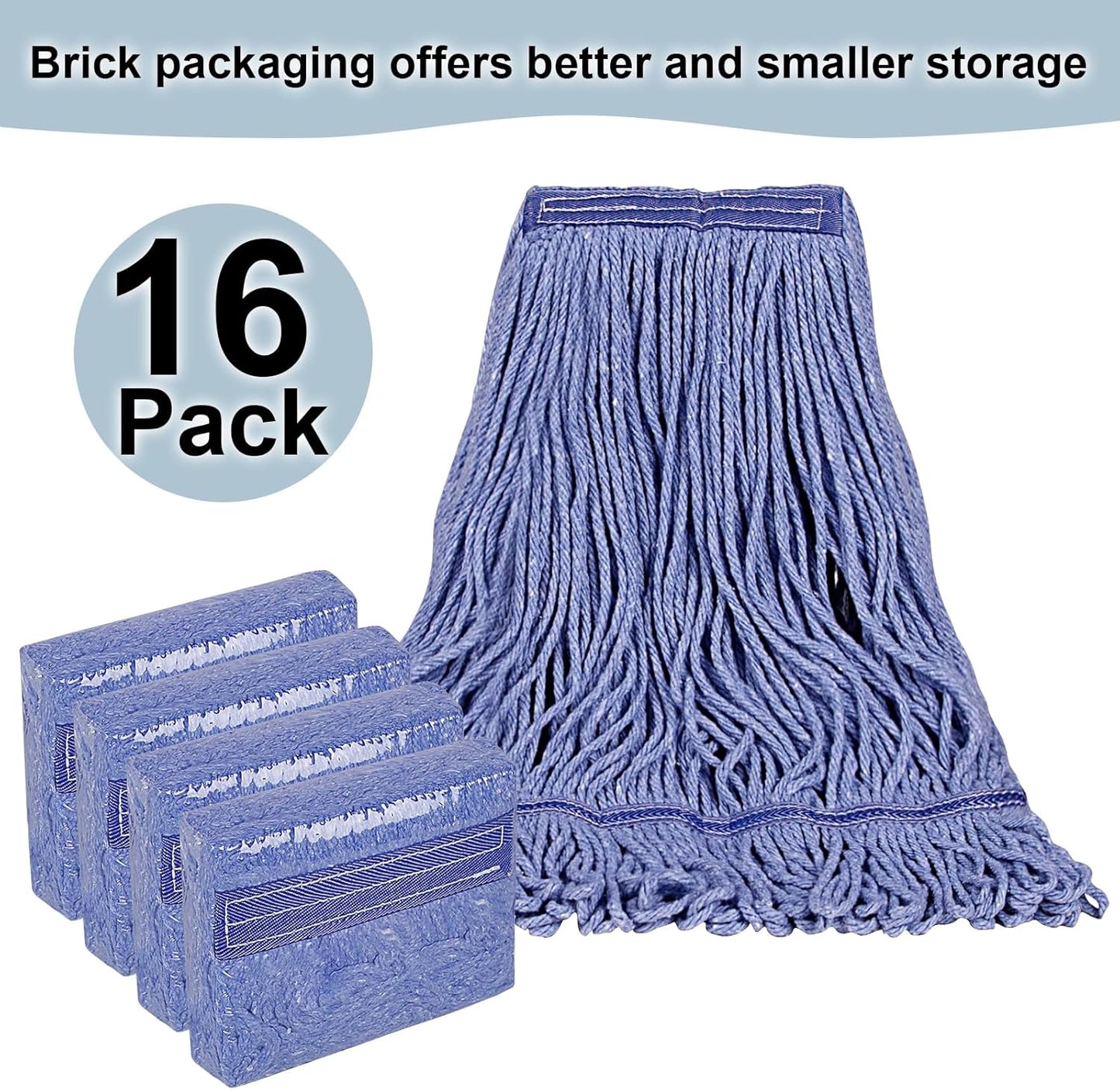 JERIA 16 Pack Heavy Duty Mop Head Replacements,String Mop Head for Commercial,Used for Home,Office and Kitchen,Washable,Reusable Mop