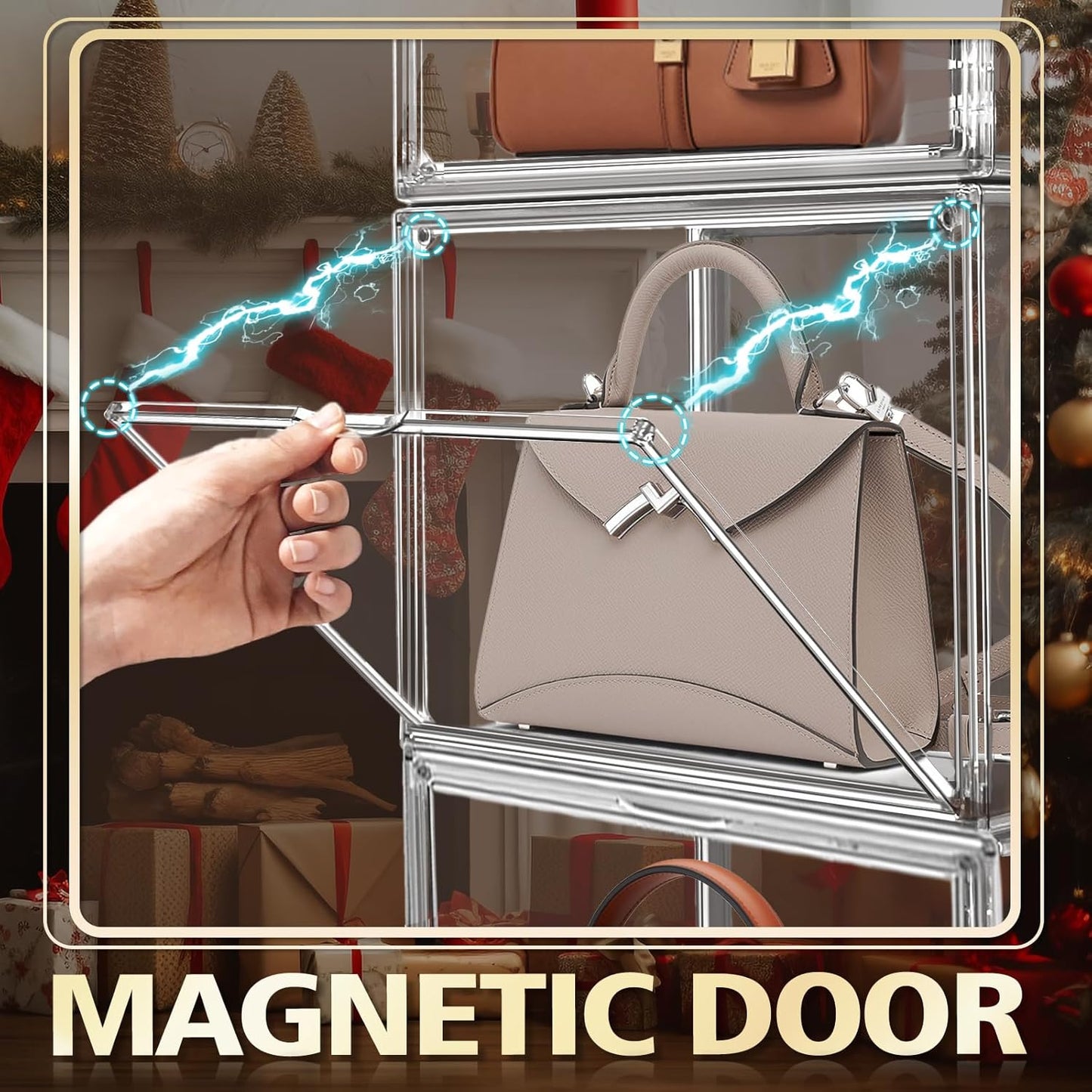 4Pack Clear Shoe Box Organizer, Acrylic Display Cases for Book Cosmetic Figures Collectibles Showcase, X-Large Bag Stackable Plastic Storage Bins with Magnetic Lid