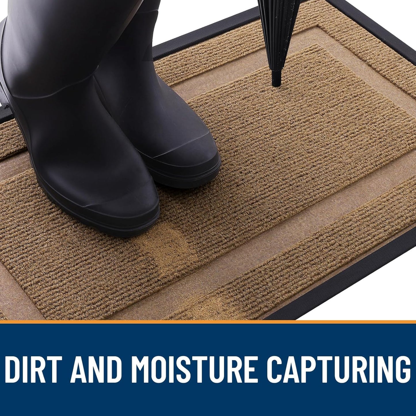 OLANLY Front Door Mat Indoor Outdoor Entrance, Waterproof All-Season, All-Weather Doormat, Sturdy Natural Rubber, Fade Resistant, Low Profile, Easy Clean Patio Porch Entryway Mat, 59x35, Light Brown