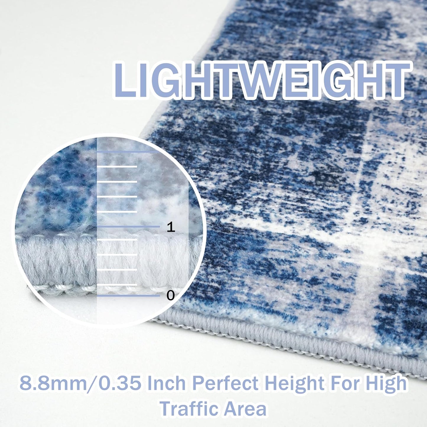 IOHOUZE Abstract Runner Rug 2x8 Ft Washable Runners for Hallways, Non Slip Kitchen Runner Printed Faux Wool Entryway Runner Indoor, Modern Abstract Floor Carpet for Hall Kitchen Bedroom, Navy/Grey