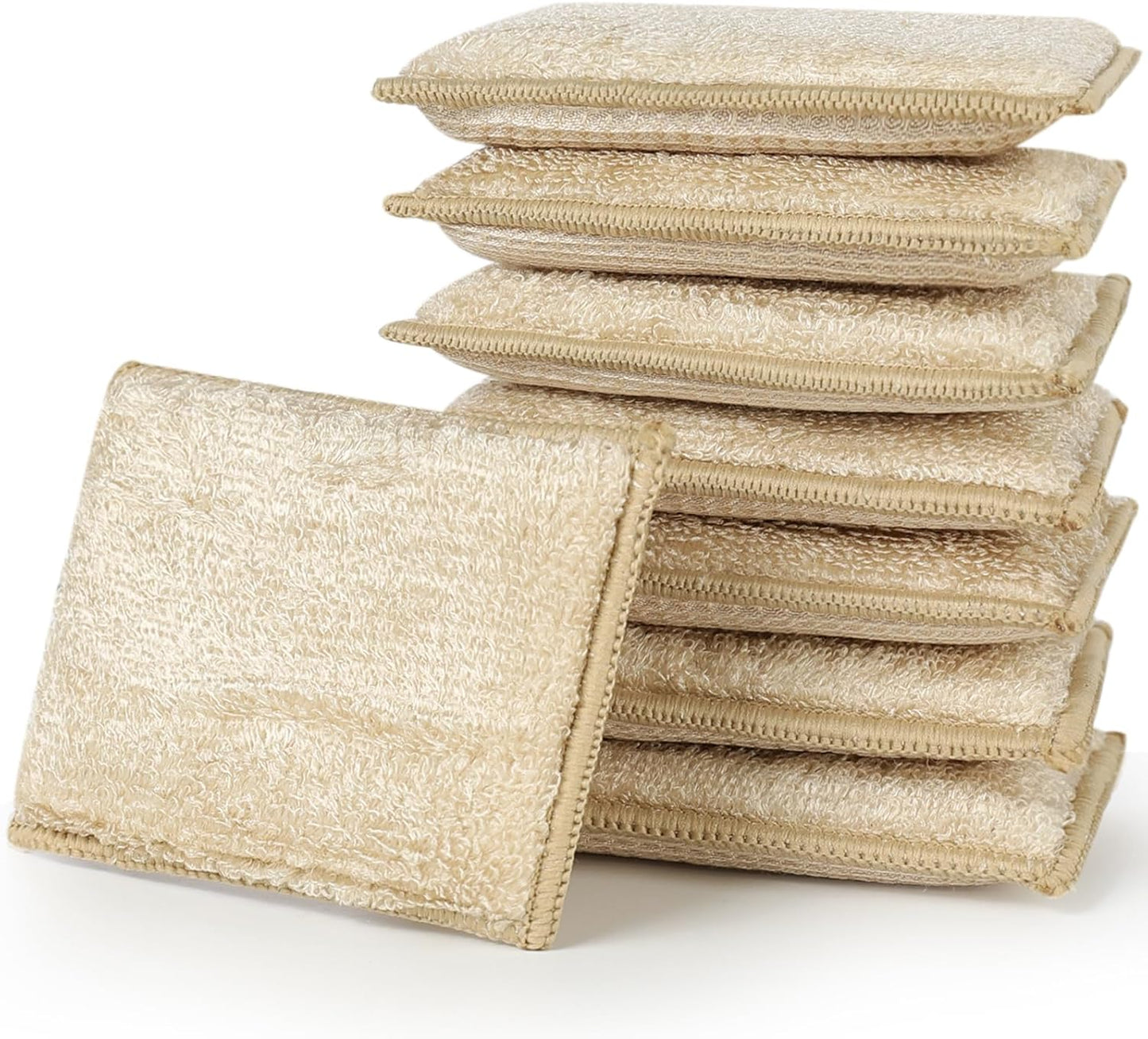 JEBBLAS Bamboo Natural Absorbent Sponges Kitchen Cleaning Sponges Reusable Dish Washing Sponges Beige (8 Pack)