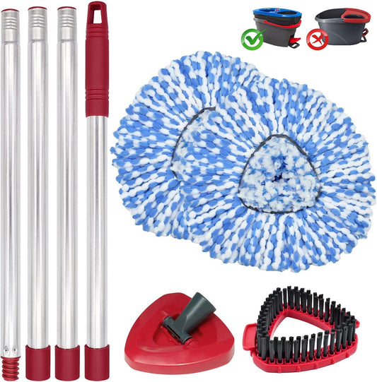 Mop Head Replacement, Base, Mop Handle for Ocedar RinseClean 2-Tank System, 2 Microfiber Mop Refills, Extendable Length 30-59" Mop Handle, Base and Scrubber for All Hard-surfaced Floor