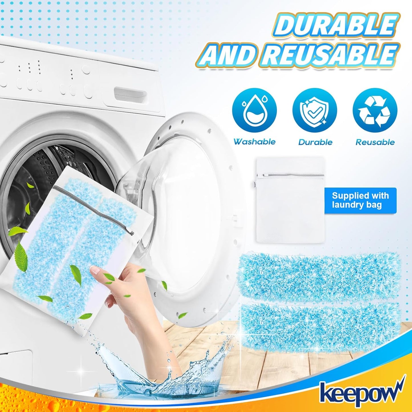 KEEPOW 10" Microfiber Window Scrubber Refill Replacement Compatible with MR.SIGA, Compatible with Ettore Professional Cleaning, Reusable & Washable Window Squeegee for Window Cleaning (3 Pack)