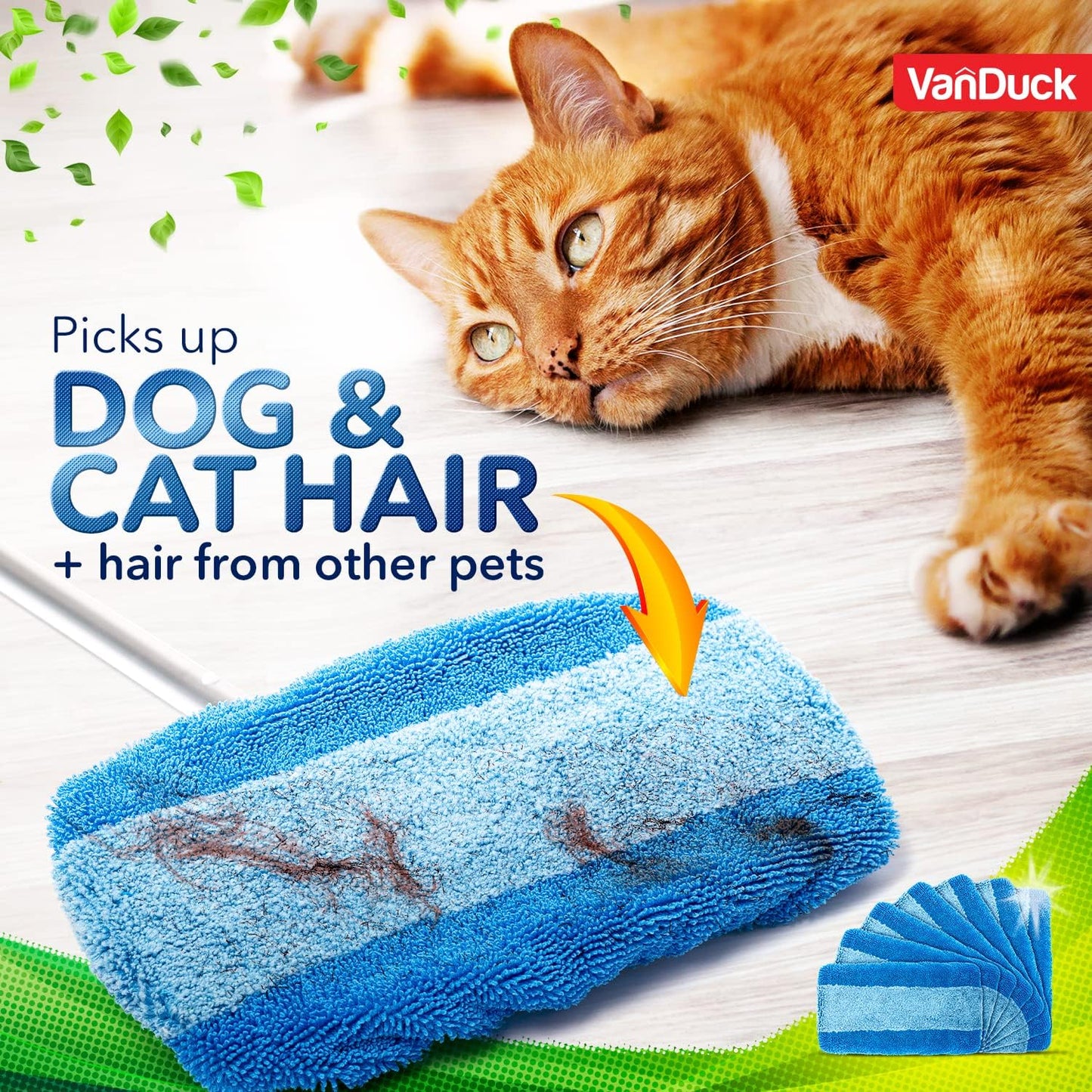 VanDuck Reusable Pet Heavy Duty Mop Pads Compatible with Swiffer Sweeper (4-Pack) - Washable Microfiber Mop Pads for Wet & Dry Use - All Purpose Floor Mopping and Cleaning Product