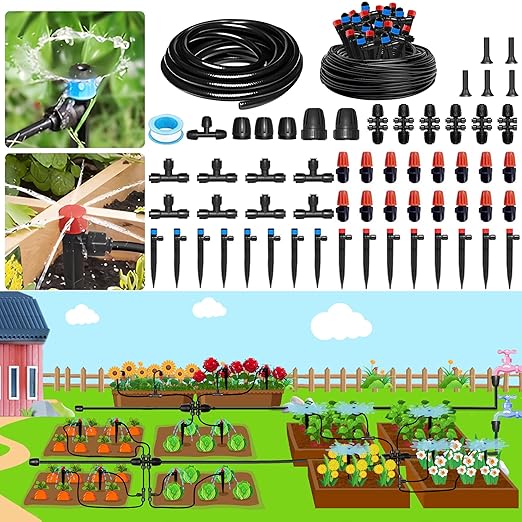 230FT Watering System for Outdoor Plants, Quick-Connect Garden Drip Irrigation Kits with 1/2" & 1/4",Hose Irrigation Equipment, Adjustable Nozzles & Sprinklers for Yard, Greenhouse,Raised Bed,Lawn