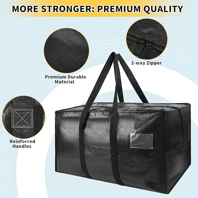 Heavy Duty Extra Large Moving Bags,96 Gallon Jumbo Packing Bags,Huge Moving Storage Bags with Strong Zippers & Carrying Handles,Reusable Big Moving Storage Bags for College Dorm Travel 2Pack