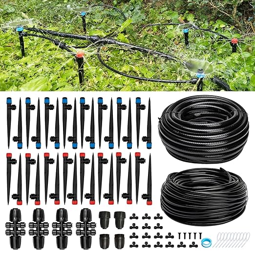 Quick-Connect 200FT Drip Irrigation System Kit, Automatic Garden Plant Watering System for Greenhouse, Yard, Lawn, with 1/2 inch 1/4 inch Irrigation Tubing Hose and Accessories