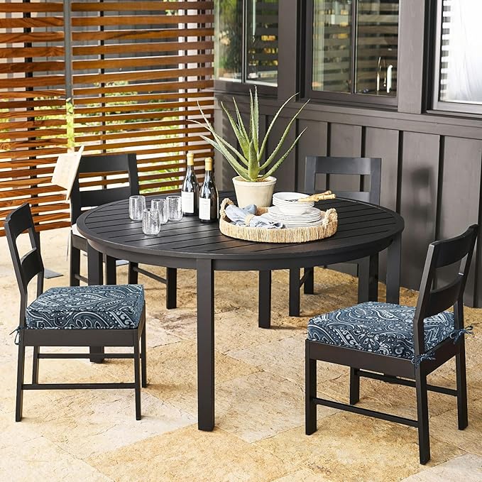 Outdoor Square Corner Seat Cushion, 19"x19"x3", Set of 4, Non Slip Seat Cushion Pads with Removable Cover for Patio Furniture, Garden Yard Lawn, Damask Vine