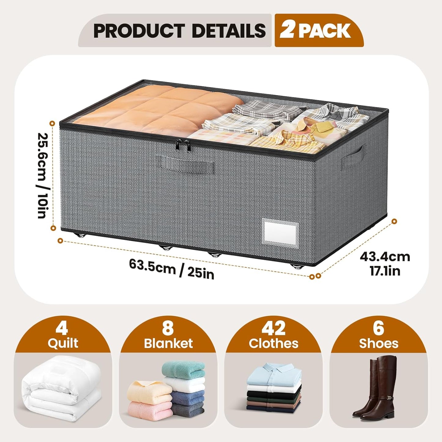 Underbed Storage with Wheels, 2 Pack Under Bed Storage Containers with Clear Lids, No Assembly Required 10.1 inch Rolling Under Bed Storage for Clothes, Grey