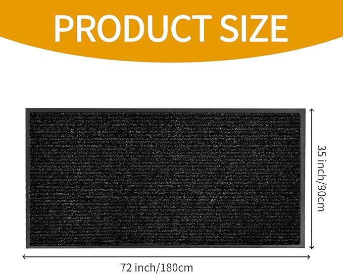 fani Heavy Duty Large Outdoor Indoor Entrance Black Doormat Waterproof Low Profile Entrance Rug Front Door Mat Patio Anti-Skid Rubber Back, 35x72 inch (Black)