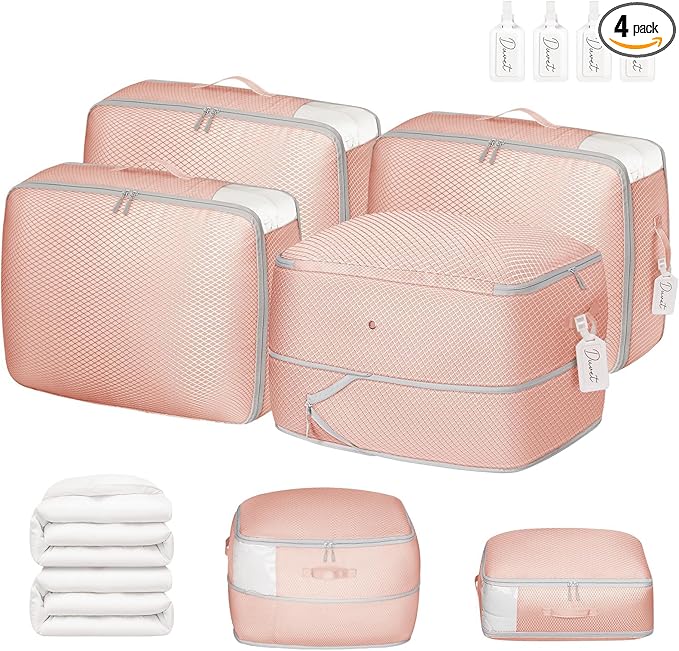 DIMJ Comforter Storage Bag 4 Pack - Blanket Storage Organizer Compression Bags, Large Capacity Ultra Space Saving Self Compression Organize for Bedding, Pillow, Duvet, Sheet Storage with Zipper Window