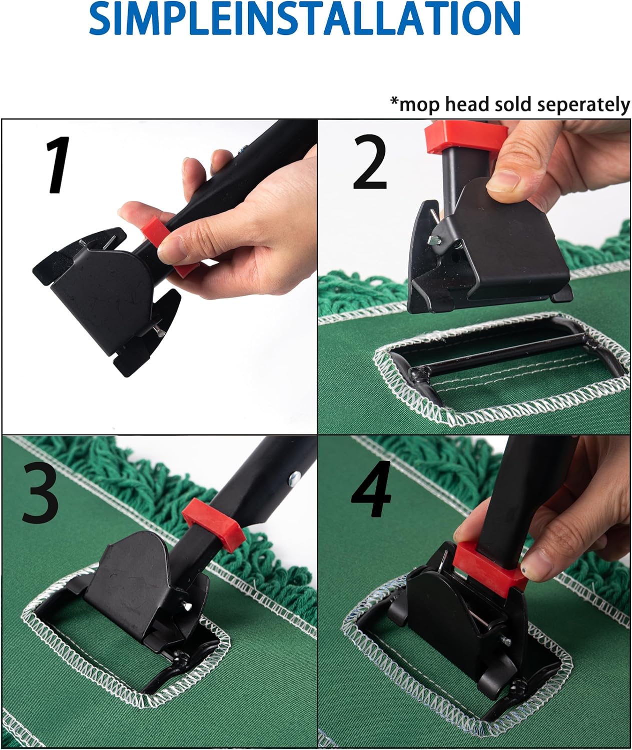 Matthew Cleaning Jaw Clamp Mop Handle, Snap-On Fiberglass Dust Mop Handle for Floor Cleaning, Gripper Holder with Clip-On Connector for Janitorial Supplies, Commercial Use,Restaurants, 60 Inches Red