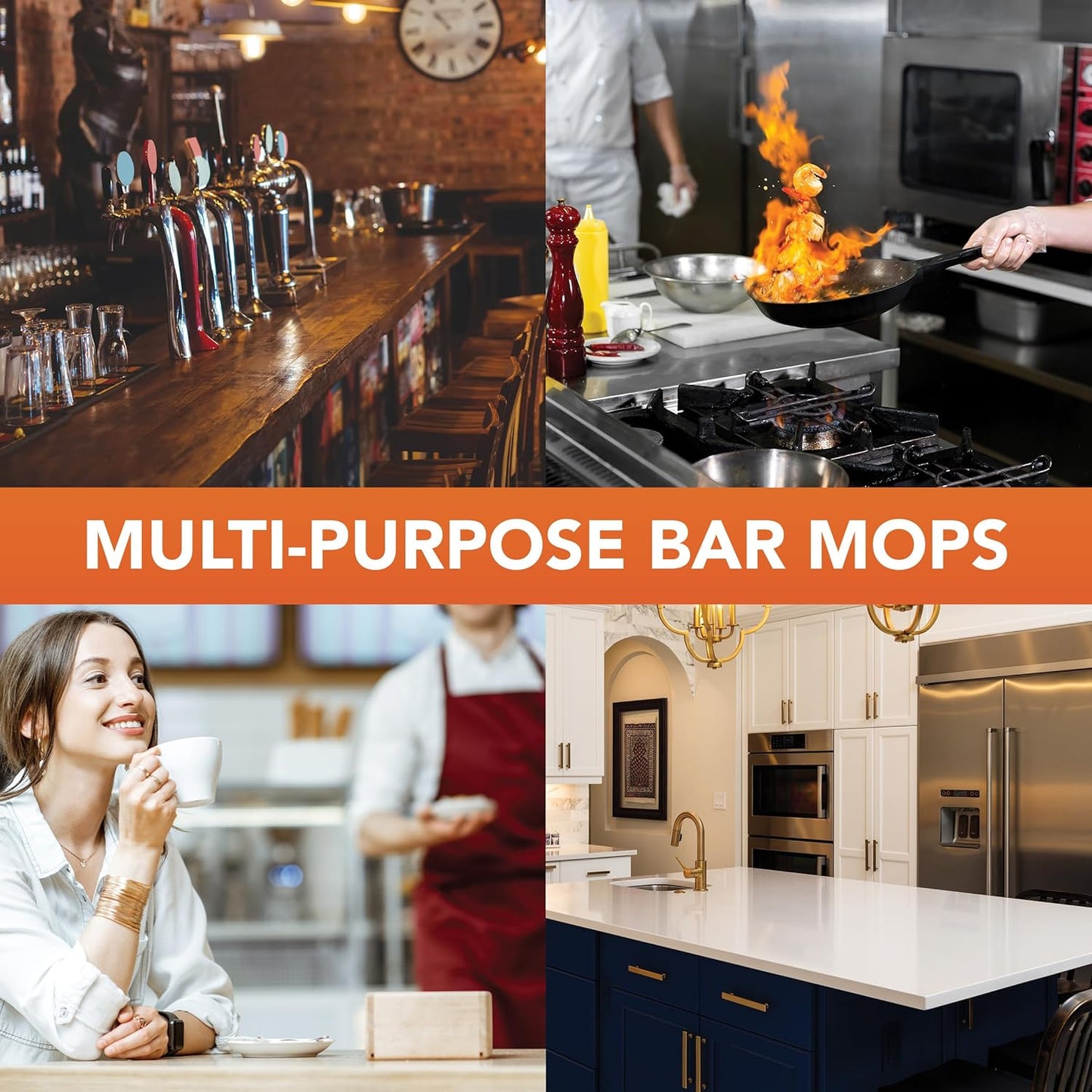 Arkwright Qwick Wick Bar Mop Towels - (Pack of 12) 100% Cotton Quick Dry Dishcloths, Super Absorbent Multipurpose Cleaning Rags for Restaurants, Kitchen, Bathroom, Hotel, 16 x 19 in, Solid White