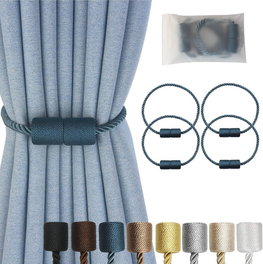 Magnetic Curtain Tiebacks 4 Pack Blue Curtain Rope Tieback Curtain Holders for Drapes Modern Tie Backs Decorative Curtain Holdbacks