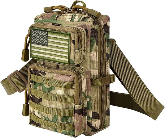 bvya Tactical Molle EDC Utility Pouch Compact Tool Pouch Mini Waist Bag Crossbody Backpack-Design Phone Pouch with Shoulder Strap Flag Patch and D-Rings