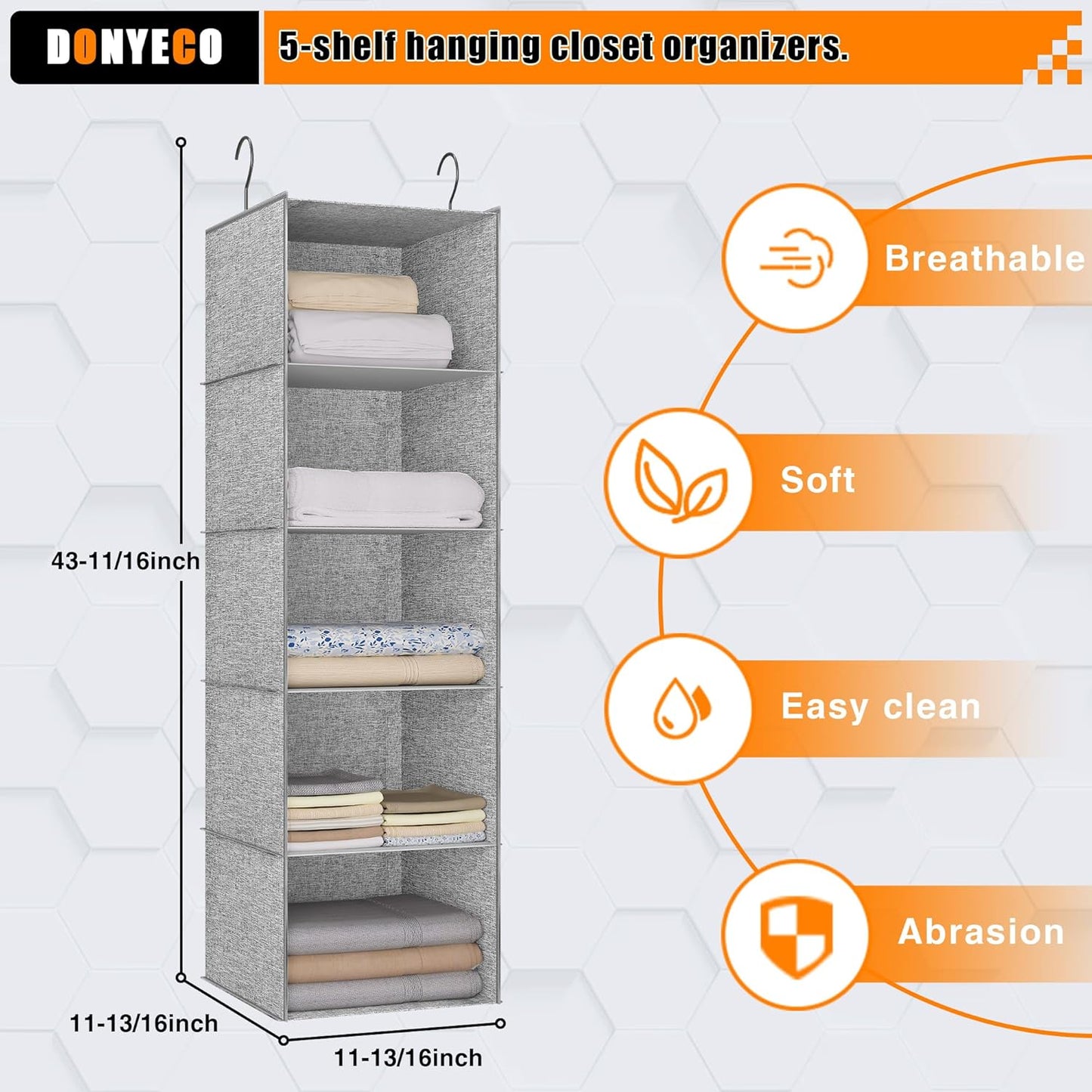 5-Shelf Hanging Storage Closet Organizer, Linen Rv Storage and Organization for Wardrobe, Inside, Camper Accessories, Nursery, Baby Room