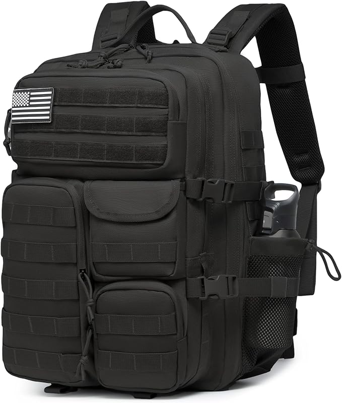 Wotony Tactical Backpack - Military waterproof backpack with multiple pockets and tactical gear for the outdoors (Black, 45L)