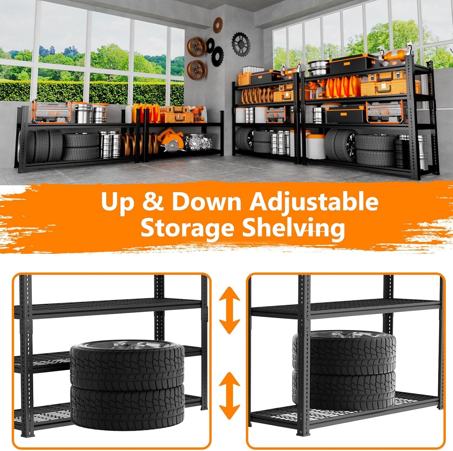 Storage Shelves Heavy Duty, 36"L x 16"W x 60"H Garage Wire Shelving Unit Loads 1920LBS, 4-tier Adjustable Metal Industrial Utility Shelf Rack for Kitchen, Laundry Room, Pantry, Warehouse, Basement