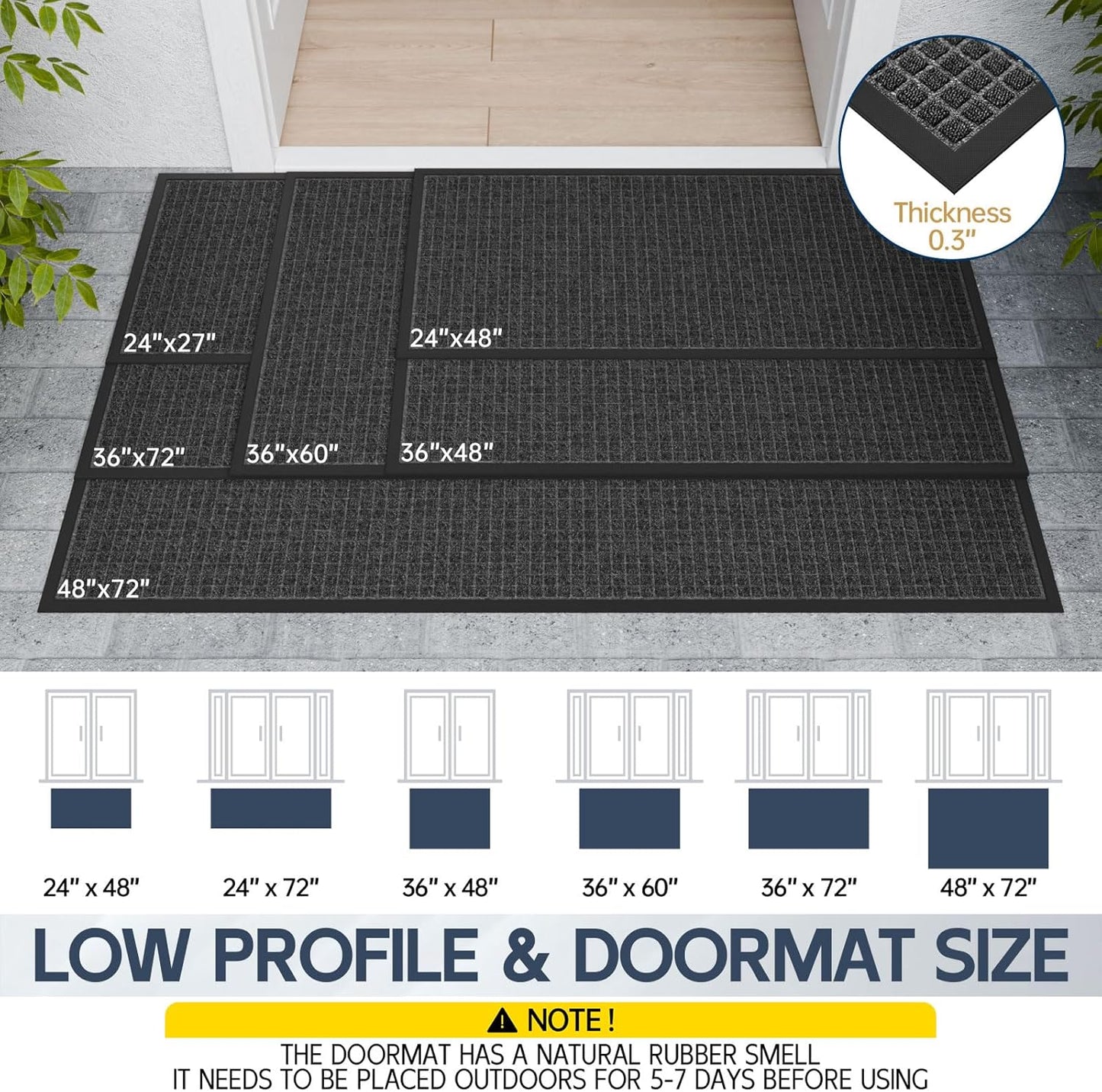 Indoor Outdoor Front Door Mats, 72" x 24" Rubber Backing Non Slip Durable Welcome Floor Mats for Patio, Garage Entrance, Stain and Fade Resistant Commercial Doormats for High Traffic