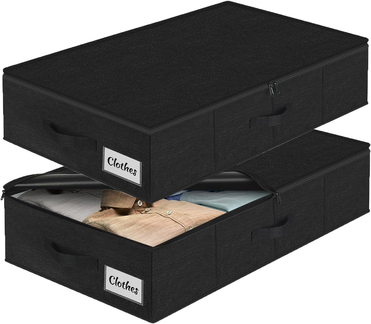 Under Bed Storage Container Bins 2 Pack, Low Profile Foldable Underbed Clothes Storage Organizer W/ Ultra Thick Fabric and Sturdy Bottom/Sides, Dual Zipper Storage Box for Dorm and Home 30x16x6.7"