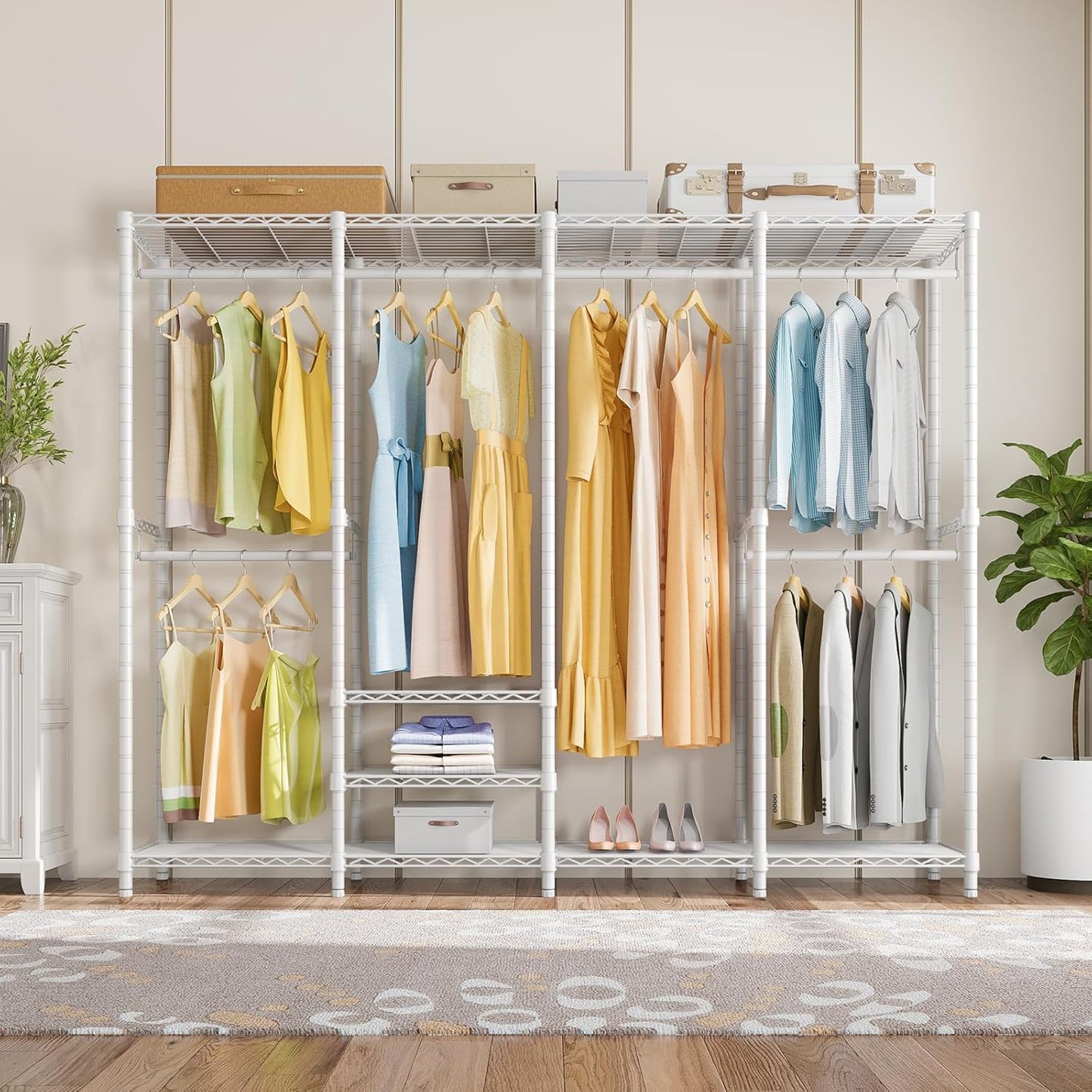 VIPEK V40 Wire Garment Rack Heavy Duty Clothes Racks for Hanging Clothes, Multi-Functional Bedroom Clothing Racks Freestanding Closet Wardrobe Rack, 76" L x 15.7" W x 76.4" H, Max Load 1110lbs, White