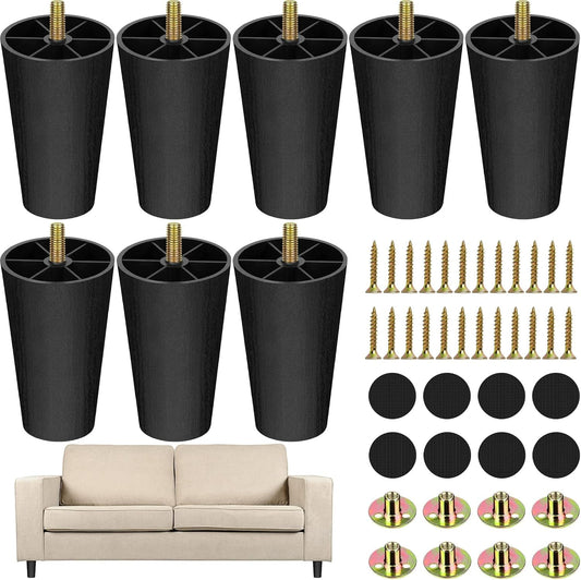 TURSTIN 16 Pack 4 Inch Plastic Furniture Legs with M8 T-Nuts Screws Tapered Sofa Couch and Chair Legs Replacement Furniture Legs for DIY Projects Sofas Coffee Tables Dressers Beds