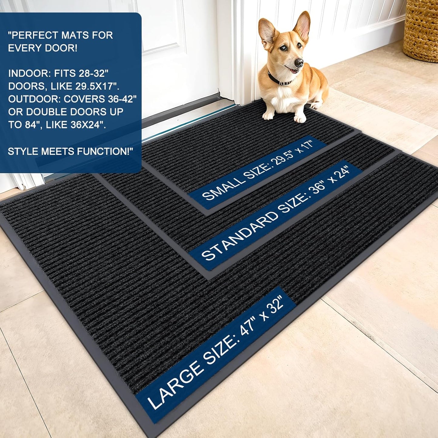OLANLY Front Door Mat Indoor Outdoor Entrance, Waterproof Heavy Duty Doormat, Fade Resistant, Low Profile, Easy Clean Patio Porch Welcome Floor Mats for Entry, 59x23, Black