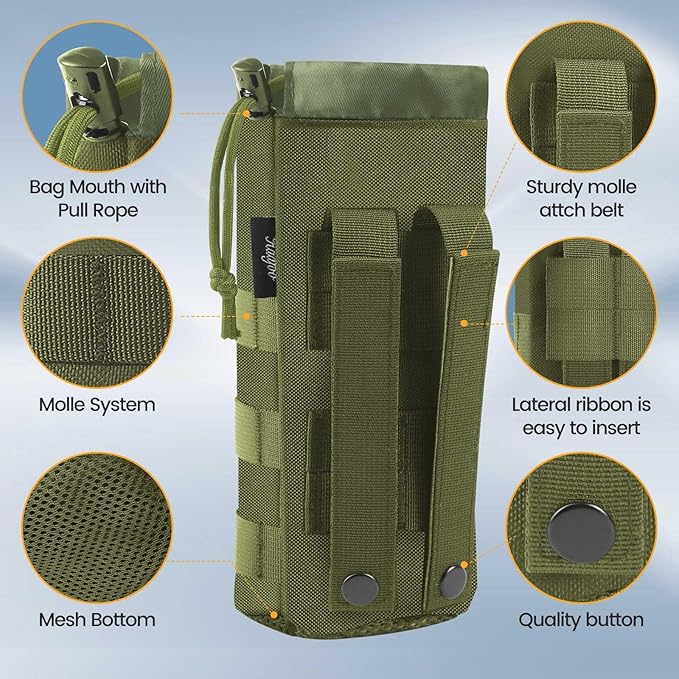 Molle Water Bottle Holder, Upgraded 1000D Nylon Tactical Molle Water Bottle Pouch, Sports Water Bottle Bag Bottom Mesh Lining Hydration Carrier for Camping, Climbing, Hiking and Travelling