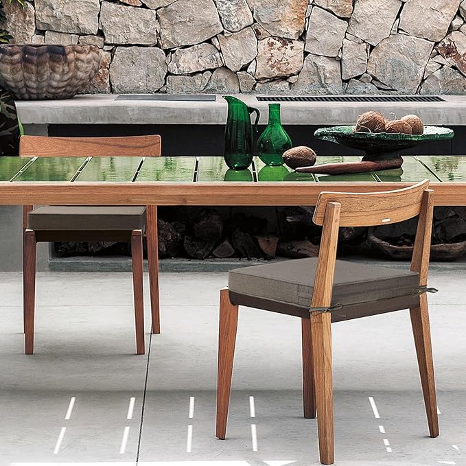 Sunbrella Square Corner Seat Cushions, 19" x 19" x 3", Set of 4, Indoor Outdoor Water Repellent Universal Chair Pads with Ties for Patio Furniture, Garden Dining Chairs, Cast Shale