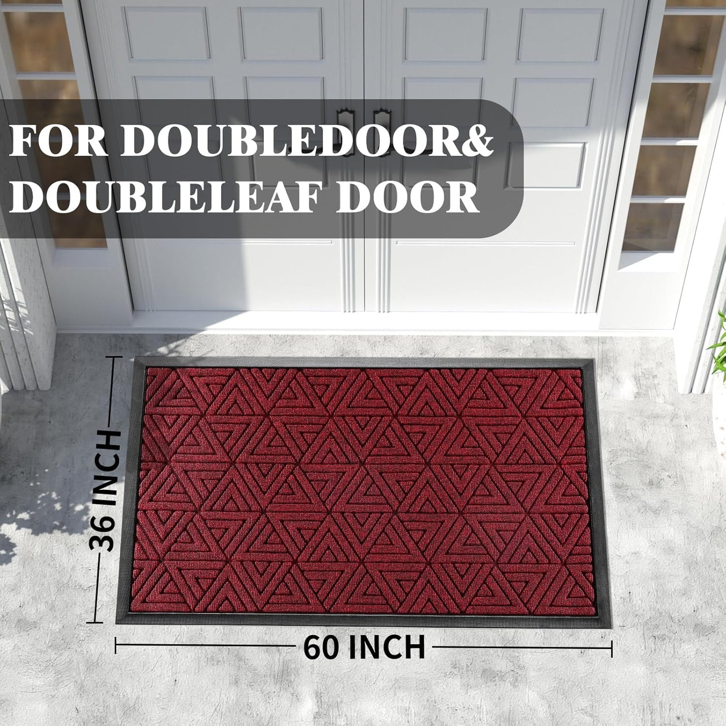 Yimobra Extra Large Door Mat 60x32, All-Weather Waterproof Non-Slip Welcome Matt Outdoor, Heavy Duty Non Slip Doormat for Entryway for Patio and Garage Indoor, Easy Clean, Black Red