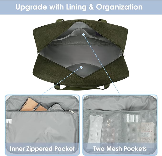 Carry on luaggage 22x14x9 Airlines Approved Foldable Carry on Bag Travel Duffel Packable Duffle Overnight for Women and Men 40L (Army Green)