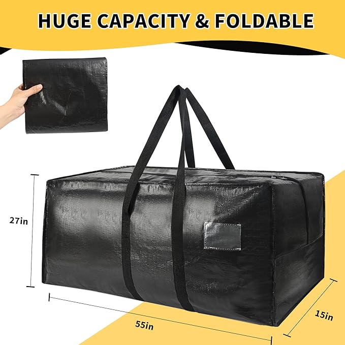 Heavy Duty Extra Large Moving Bags,96 Gallon Jumbo Packing Bags,Huge Moving Storage Bags with Strong Zippers & Carrying Handles,Reusable Big Moving Storage Bags for College Dorm Travel 2Pack