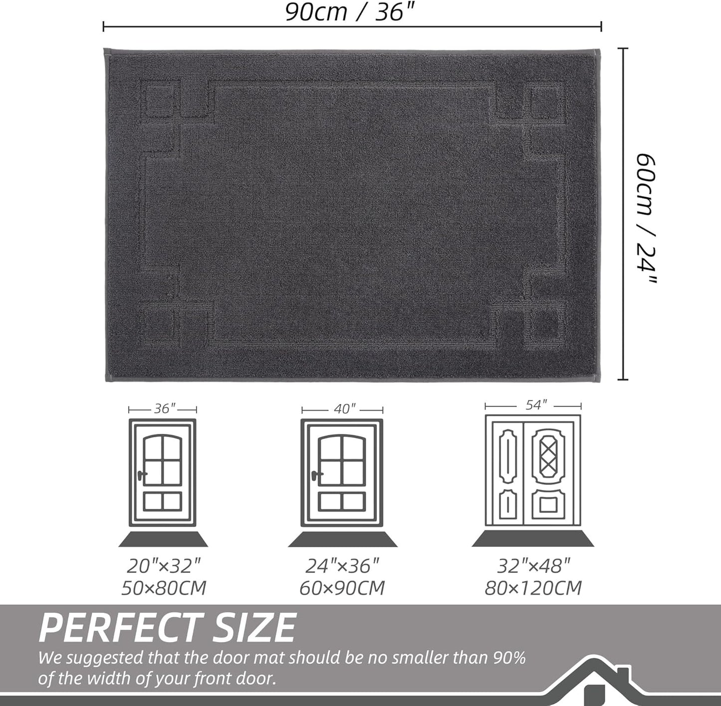 BEQHAUSE Door Mat 24" x 36", Non-Slip Door Mats Indoor Entryway Rugs Washable Low-Profile Absorbent and Stain Resist Floor Mats, Dog Door Mat for Front Back Door, Muddy Wet Shoes & Paws, Dark Grey