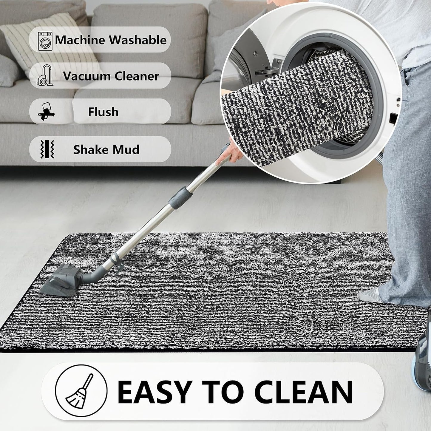 REFETONE Indoor Doormat, Front Door Mat 24"x36" Absorbent Rubber Backing Non Slip Back Door Mats, Washable Low-Profile Inside Floor Mat Door Rugs for Entryway, Resist Dirt Mud Mat for Dogs, Black