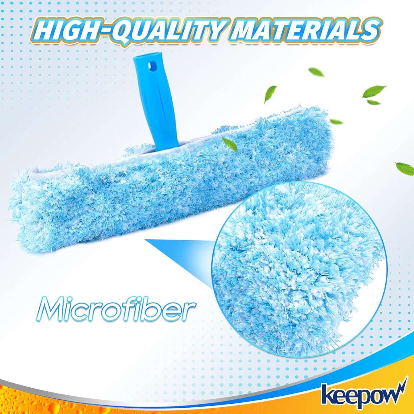 KEEPOW 14" Microfiber Window Scrubber Refill Replacement Compatible with MR.SIGA, Compatible with Ettore Professional Window Cleaning, Reusable & Washable Window Squeegee for Home (4 Pack)