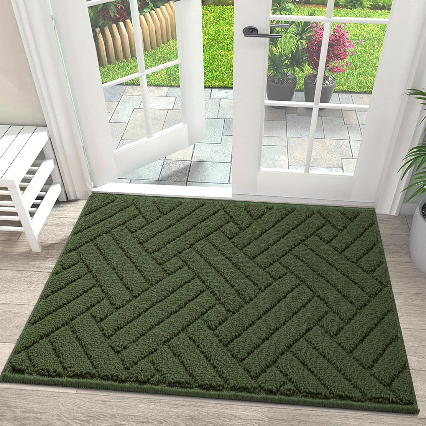 Door Mat Indoor Doormat, Entryway Rug Door Mats Non-Slip Rubber Backing, Low-Profile Entrance Rugs, Absorbent Resist Dirt Doormats Washable Floor Door mat for Entryway,Green 20"x31.5"