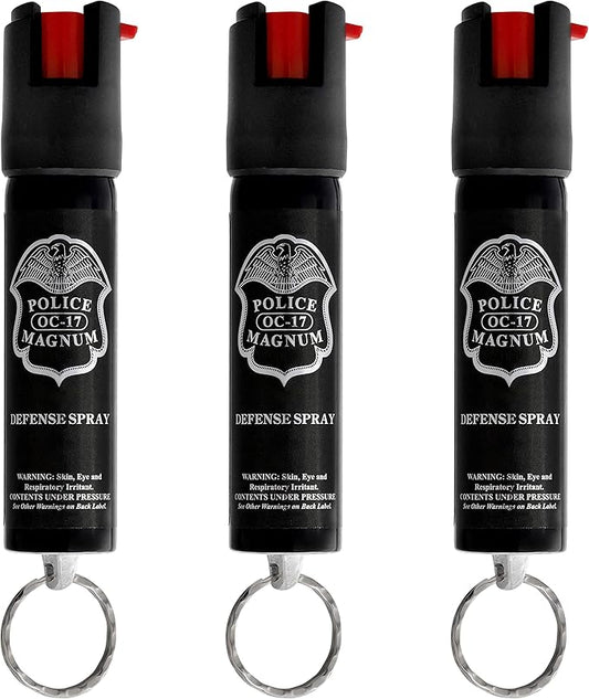 Police Magnum Small Pepper Spray Self Defense Safety Tool- Strong Built-in Keychain Holder- Compact Discreet Canister- Made in The USA- 1 Pack 3/4oz Twist Lock Keyring