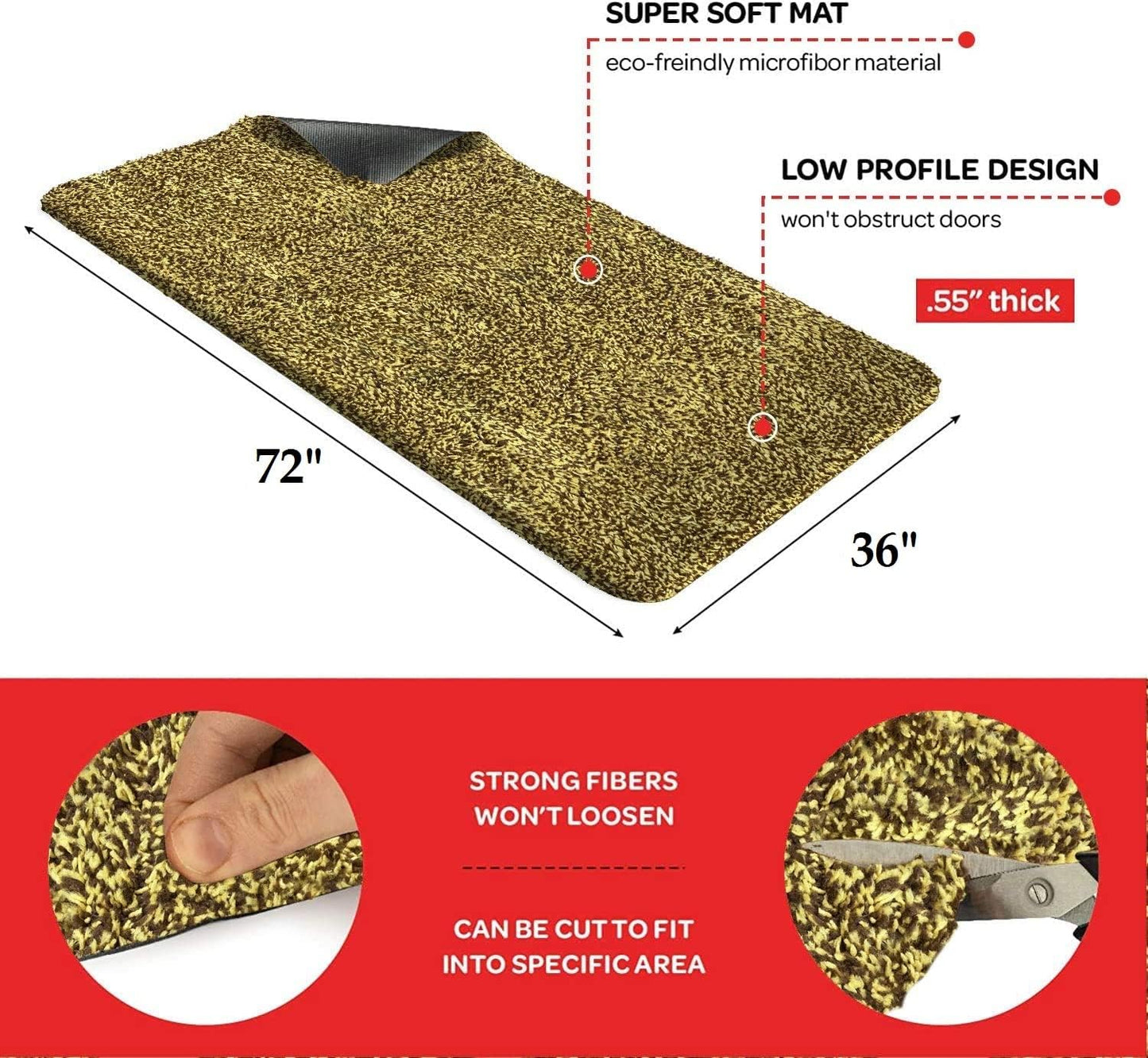 Premium Microfiber Indoor Door Mat – 36"x72" Washable Entry Mat, Non-Slip, Waterproof Backing, Super Absorbent, Low Profile Entryway Doormat for Indoor Entrance