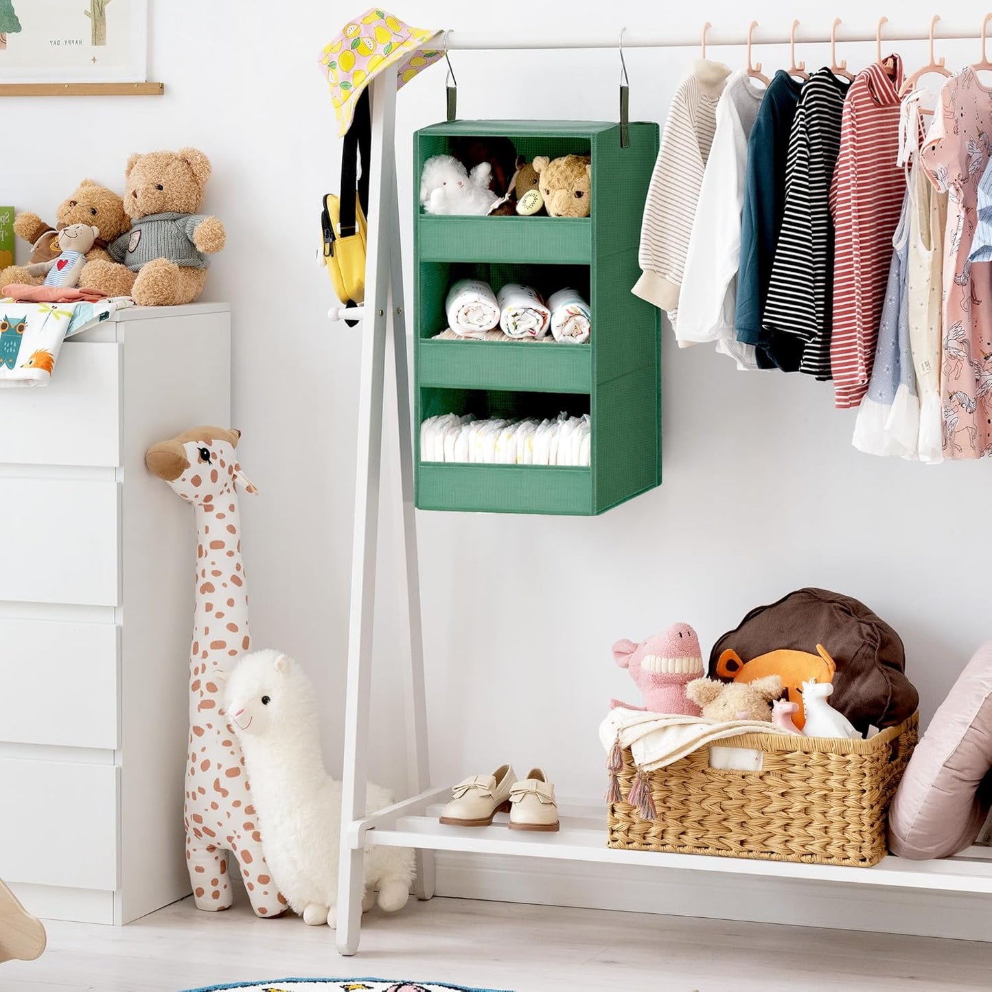 GRANNY SAYS 3-Shelf Closet Organizers and Storage, Foldable Hanging Closet Organizer, Hanging Closet Shelves with 2 Metal Hooks, Leak-Proof Closet Storage for Sweater, Clothes Organizer, Dark Green