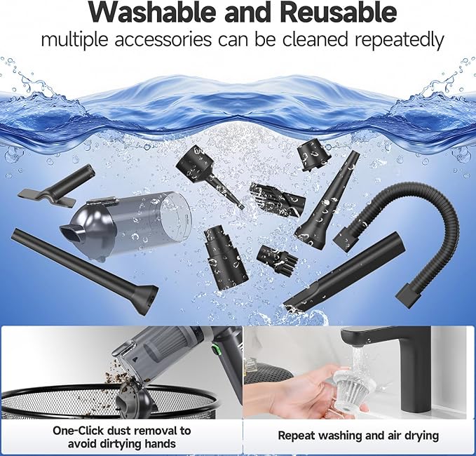 Car Vacuum Portable Cordless, Small Handheld Vacuum Cleaner with 24000PA High Power Suction, Mini Vacuum Cordless Rechargeable with One-Touch Empty, 10-in-1 Hand Vac for Car Home Office Dust
