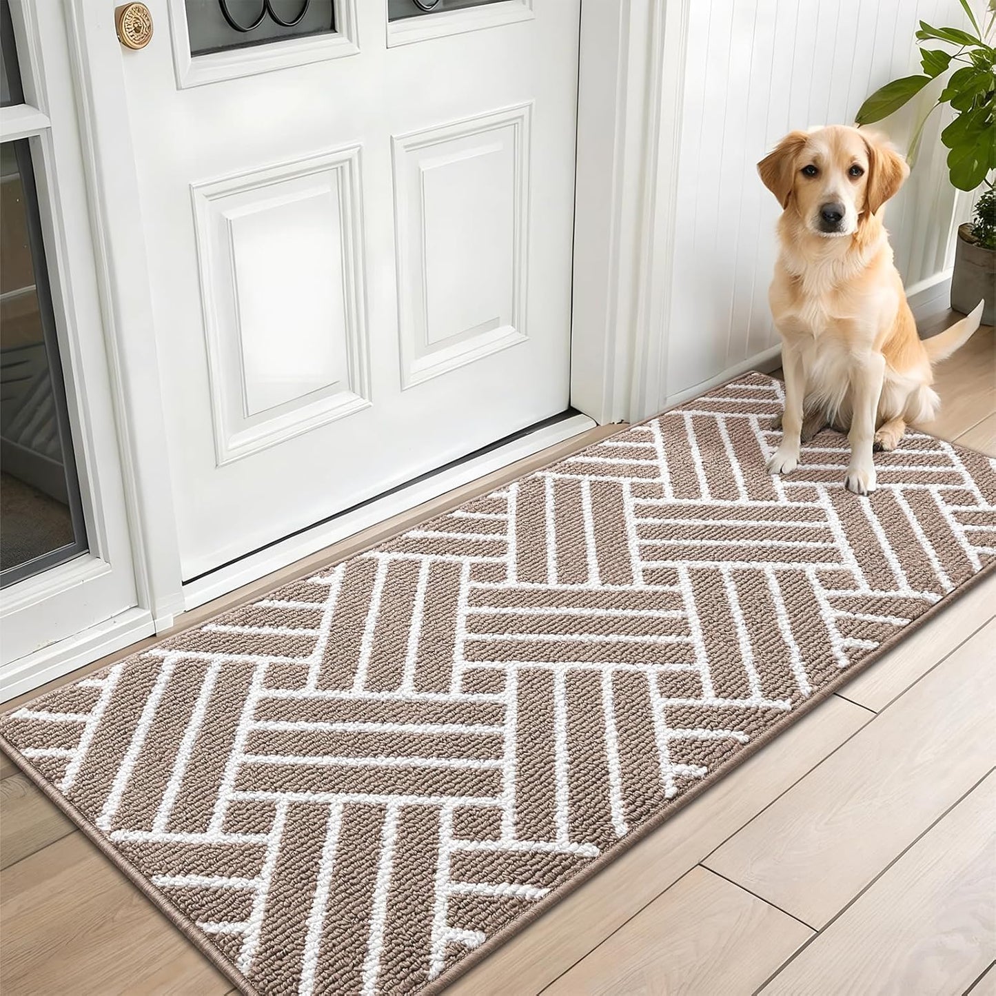 OLANLY Runner Indoor Door Mat, 59x23 Inch, Dirt Resistant and Absorbent, Non-Slip Rubber Backing Floor Mats, Easy Clean Low-Profile Doormat for Entryway, Front Door, and Inside Entrance, Brown