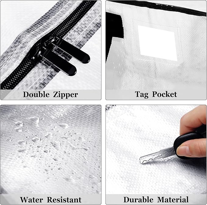 4 Pcs 24 Gallon Large Moving Bags with Zipper and Handles Foldable Storage Duffle Bags Heavy Duty Extra Large Totes for College Dorm Travel Clothes Blankets Bedding Moving (Clear)