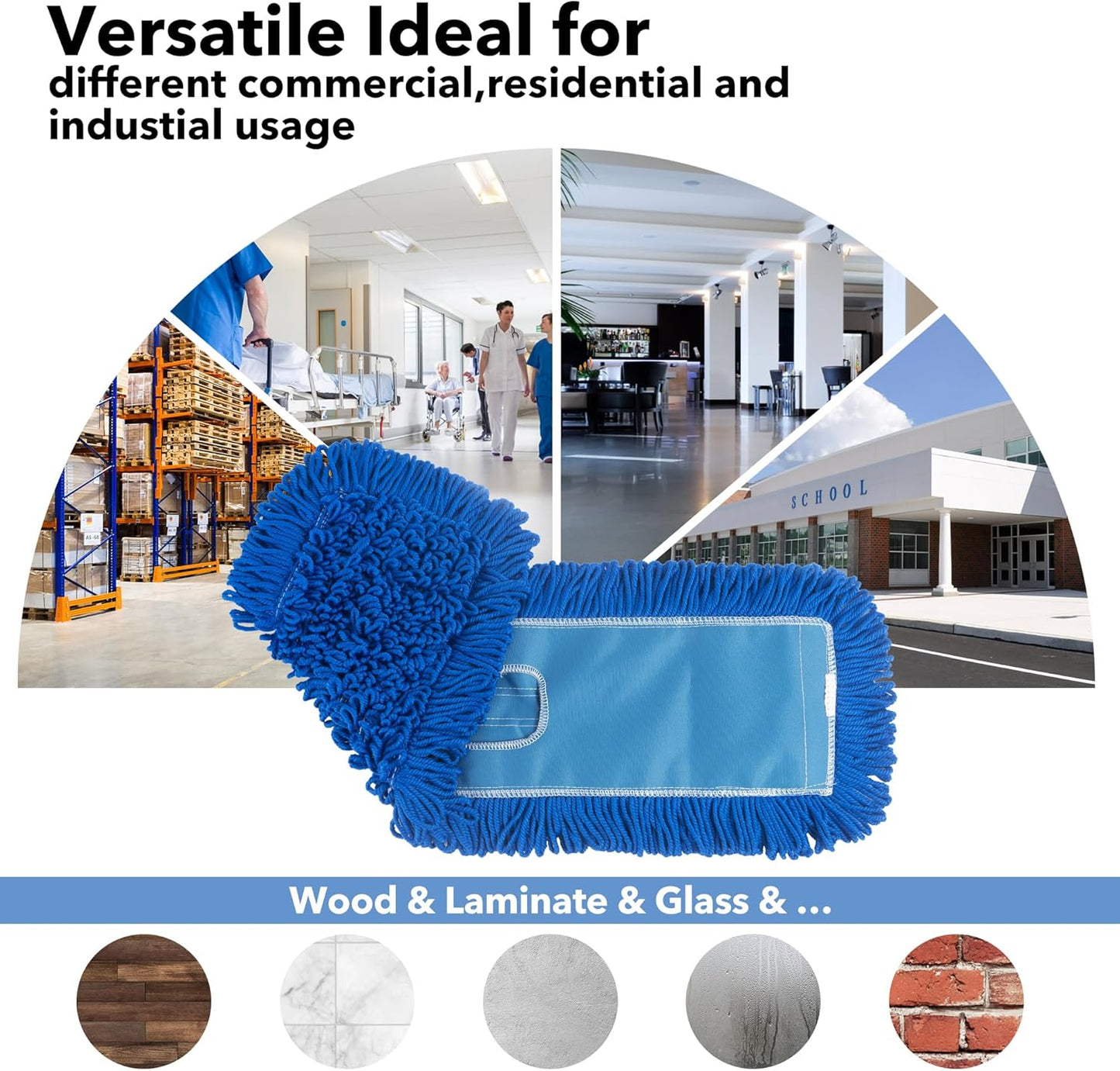 Matthew 36'' Microfiber Loop Dust Mop Washable Commercial&Residential Heavy Duty Mop Head Replacement Premium Absorbent Industrial Dust Mop Refill Pads for Hardwood, Office,Garage and Hotel -3Pack