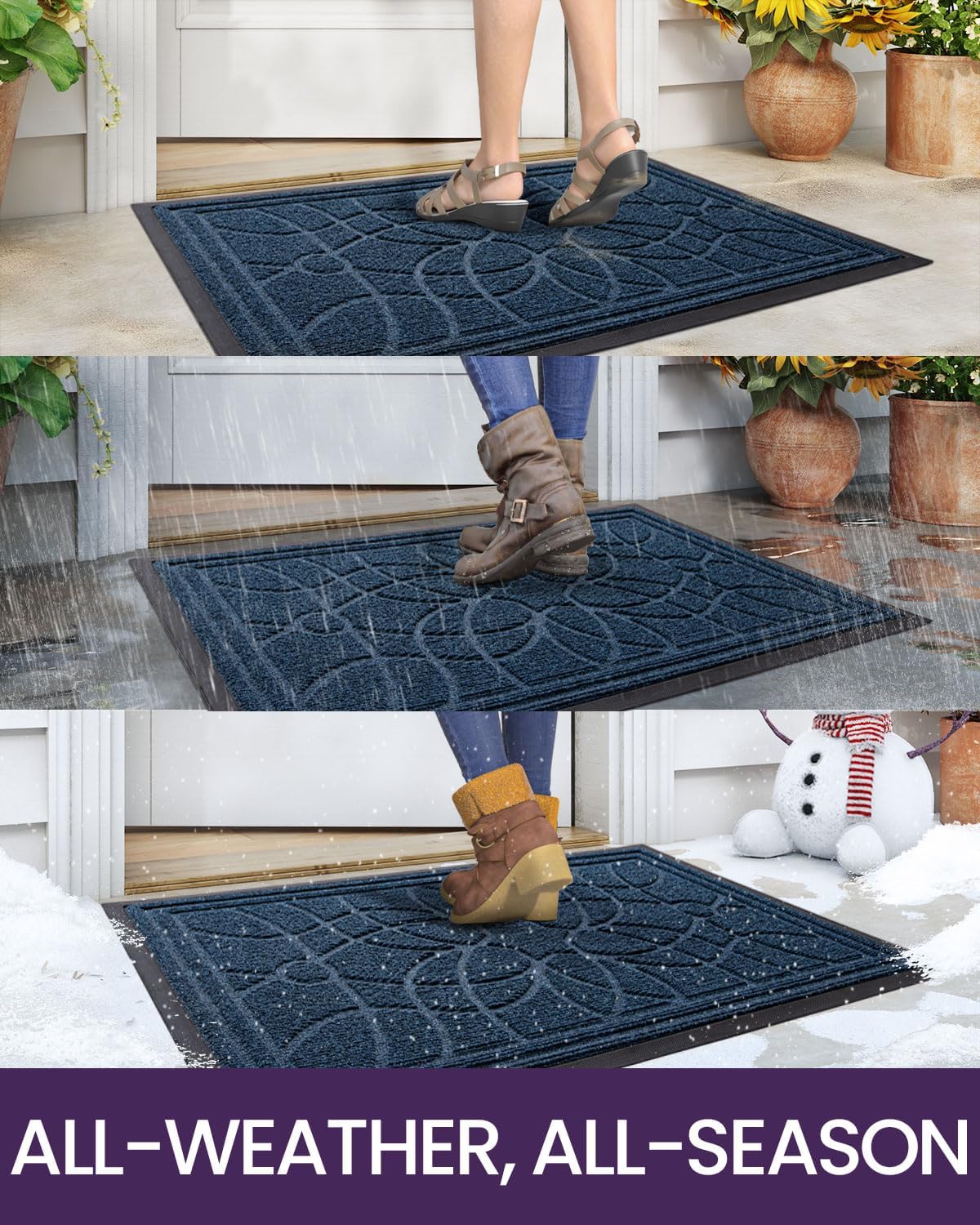 DEXI Front Door Mat Outside Entrance, Heavy Duty Non Slip Low Profile Doormat for Entryway, Trap Dirt and Moisture Welcome Mats, Easy Clean, Patio, Garage, 4x2, Blue