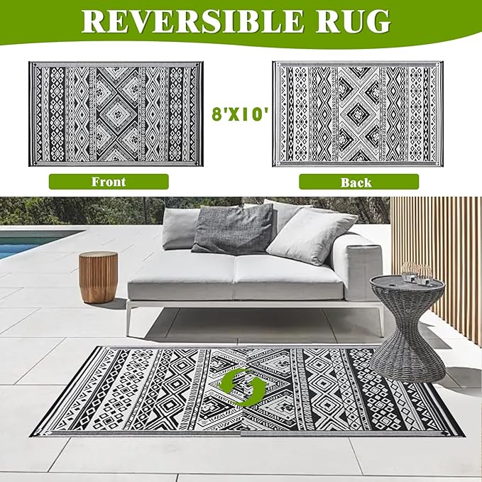 Outdoor Rug 8x10 ft Waterproof, Reversible Outdoor Plastic Straw Rug for Patios Clearance, Outdoor Area Rug Carpet RV Mat for Camping Backyard Deck Porch