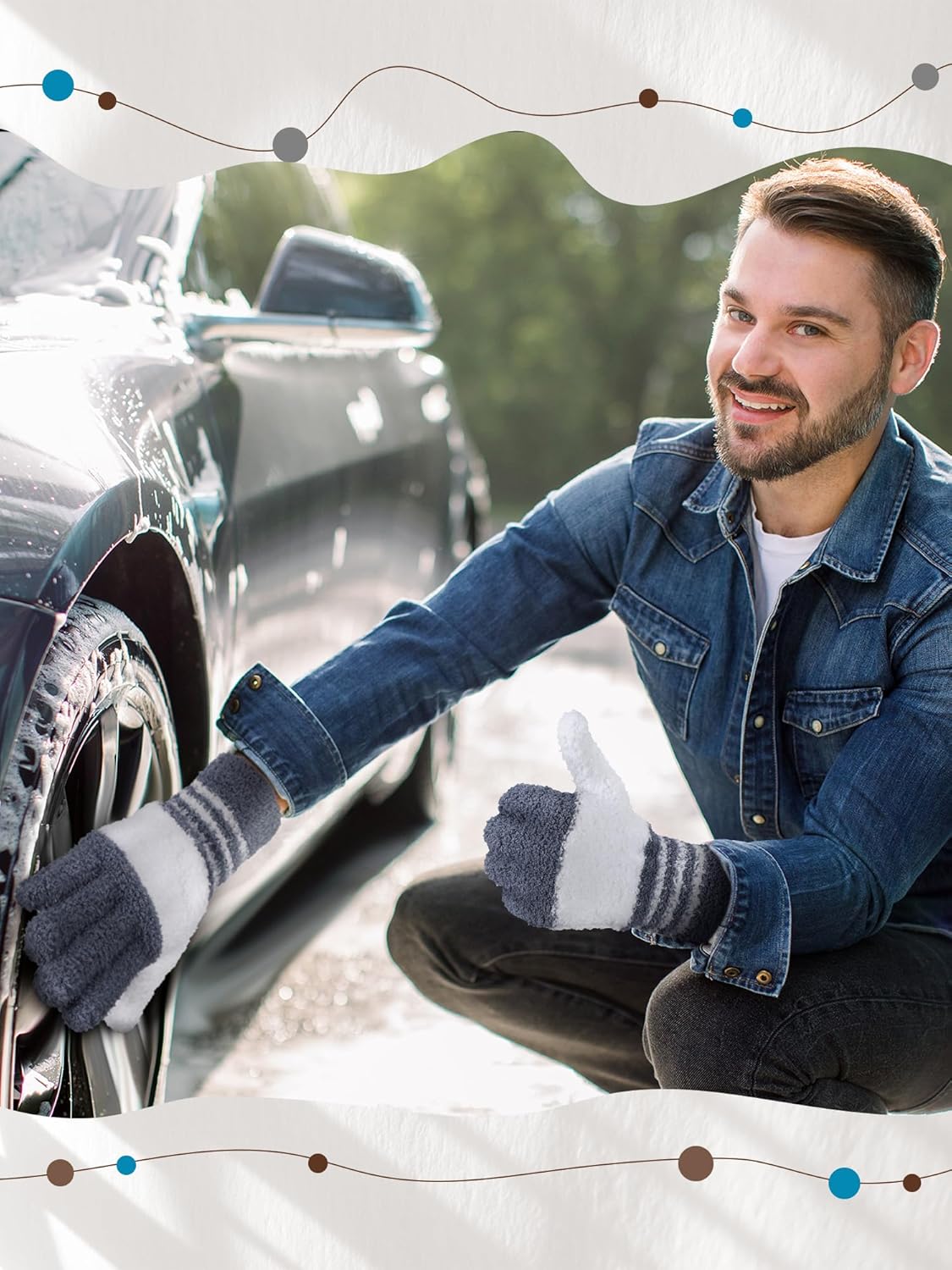 Patelai 3 Pairs Microfiber Plant Dusting Gloves Leaf Cleaning Gloves for Indoor Plants, Blinds, Furniture, House (Large,Dark Blue, Gray, Khaki, White)