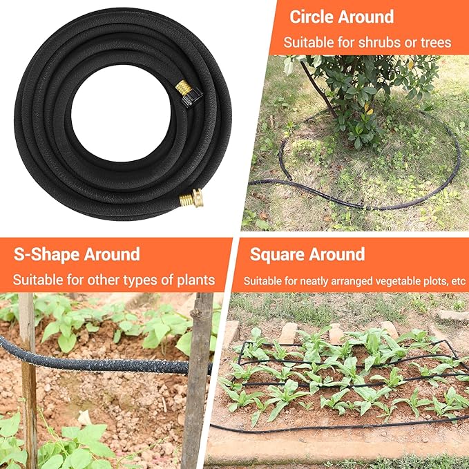 MAMIZO Soaker Hose 100 ft 1/2", Solid Brass Connectors Rubber Longer Lasting, Heavy Duty Drip Hose to Save 70% Water, Soaker Hose for Garden, Lawn and Yard