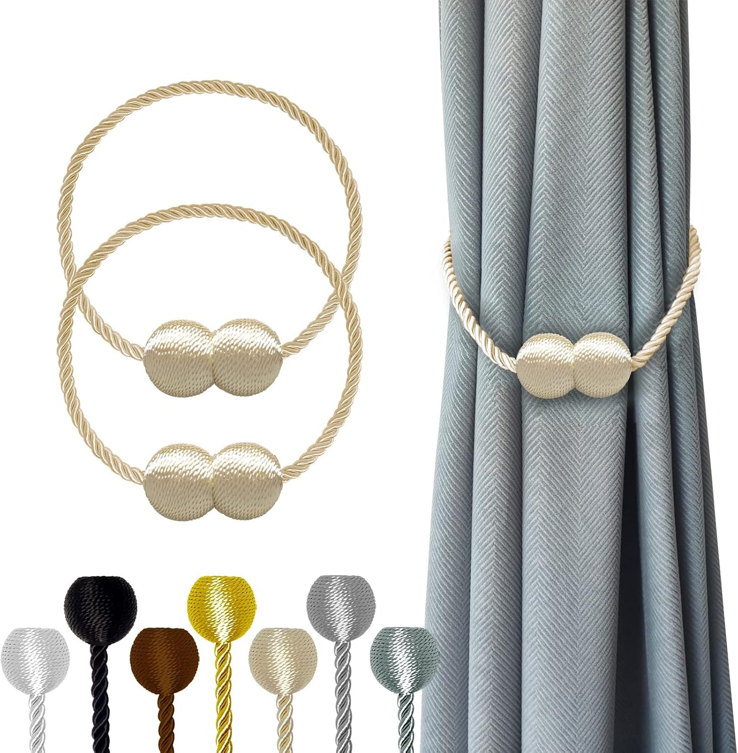 Hion Magnetic Curtain Tiebacks Beige 2pcs, Curtain Tiebacks Buckles Holdbacks Holders Hooks Clip for Home Bedroom Office Decorative Curtain