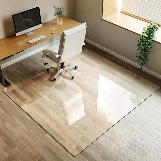 Koonmi Tempered Glass Chair Mat for Hardwood Floors & Carpets, 55" x 55“ Transparent Heavy Duty Office Floor Protector with Noise-Free Gliding Shatterproof for Home Office Desk